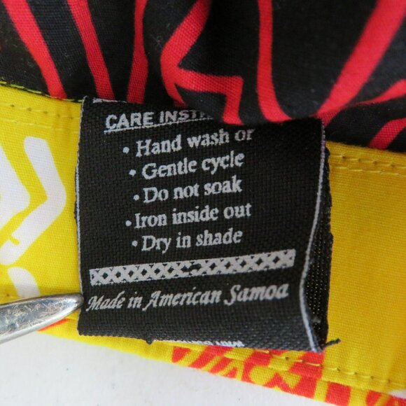 Samoan Aloha Shirt Mens M Red Yellow American Samoa Hand Printed Tribal Tapa - Picture 11 of 12